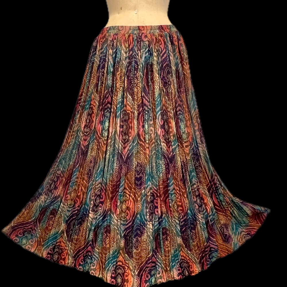 Coldwater Creek dark moody long maxi skirt pleated elastic waist floral paisley‎